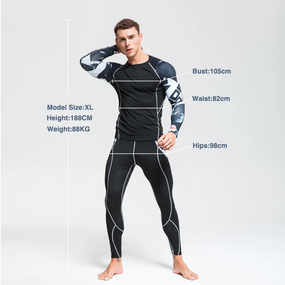 Gym Men\'s Running Fitness Sportswear Anti-UV Second skin Training Clothes Sports Suits Workout Jogging Rashguard Men\'s Kit MMA