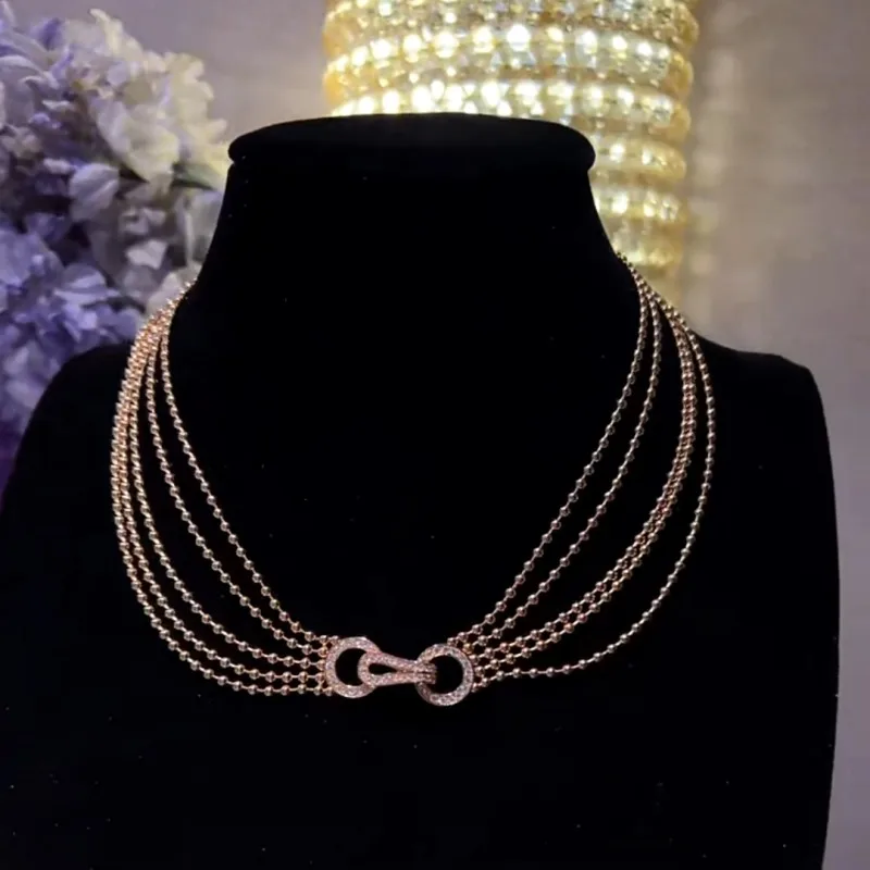 

ZOCA 925 Sterling Silver Rose Gold Beads Many Layers Chain Necklace