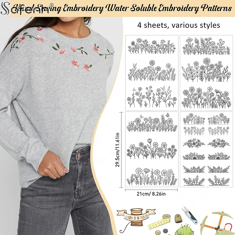 Water Soluble Stabilizer Embroidery Patterns, Stick And Stitch Embroider Paper Wash Away, Flower Floral Daisy Butterfly Designs