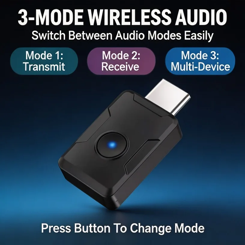 Bluetooth 6.0 Audio Transmitter USB C Wireless Adapter QCC3086 LE Audio LDAC aptX HD Low Latency for TV PC PS5 Headphone Speaker