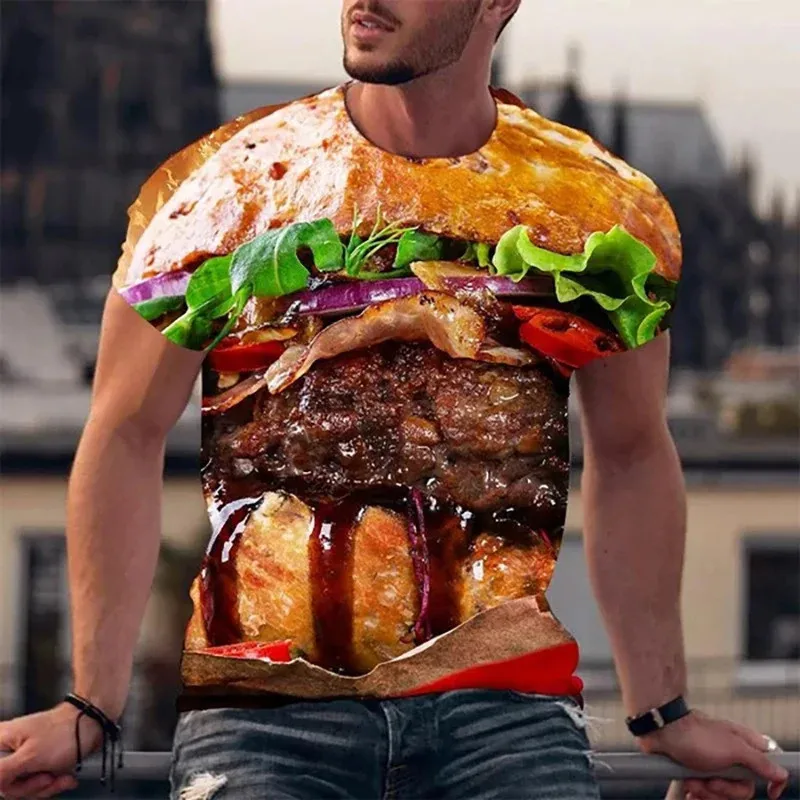 Funny Hamburger 3D Graphic Printed T-Shirt |   Top Short Sleeve Streetwear Oversized Unisex for Children & Adults