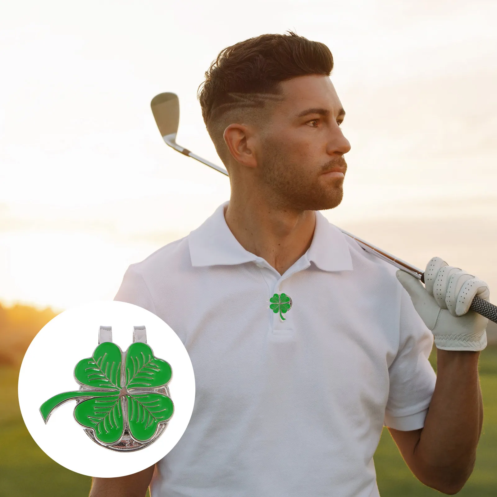 

1Pcs Clover-Shape Golfing Hat Clip Green Metal Ball Marker Four-Leaf Portable Clip for Golf Caps Outdoor Golf