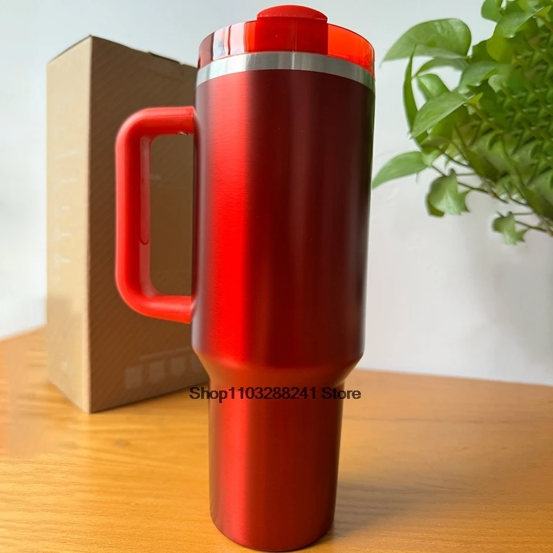 Handle Straw 40oz Vacuum Insulated Car Mug Star Red Lid Stainless Steel Double Wall Thermal Iced Travel Cup for  s