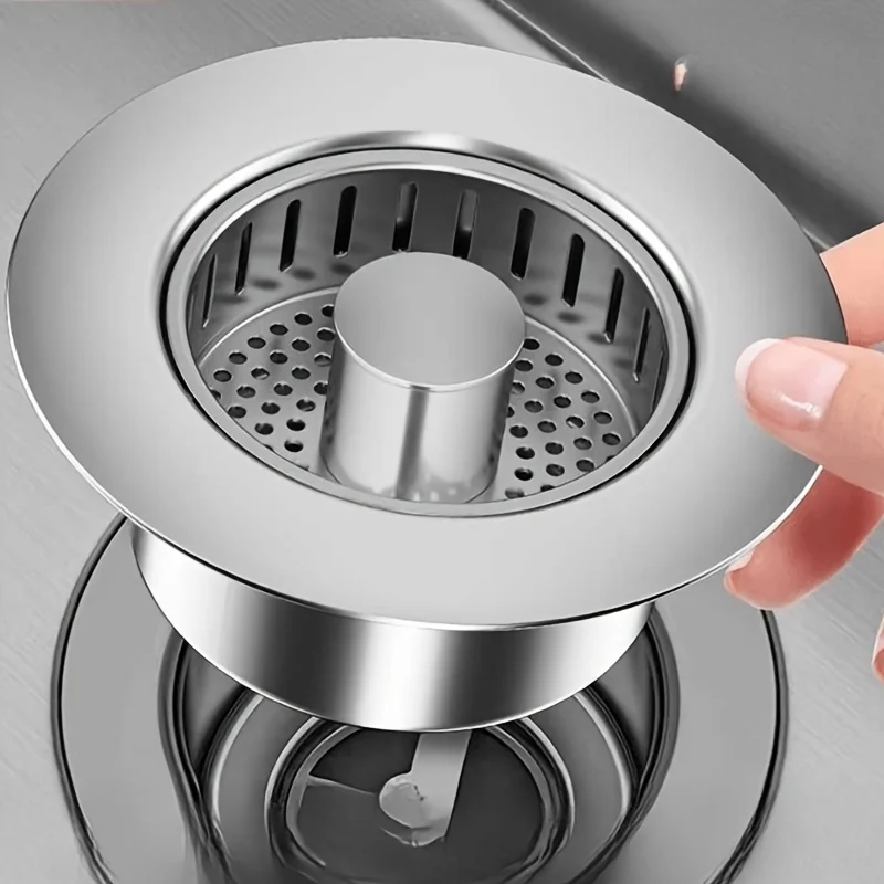 3 in 1 Kitchen Sink Drain Stopper Stainless Steel Jump Up Anti Clogging Basket Strainer Upgraded Metal Sink Filter