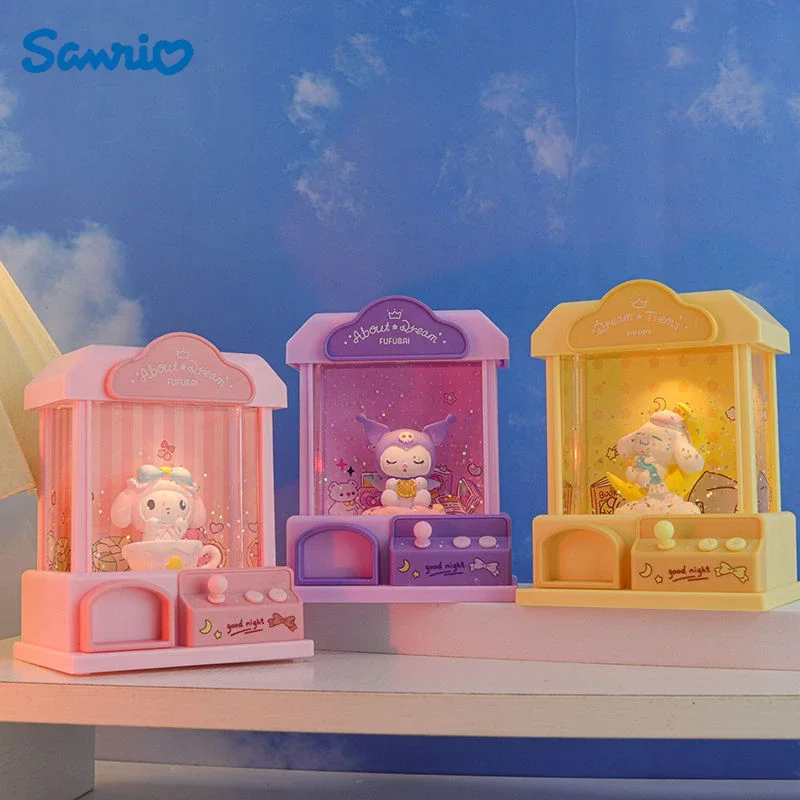 Sanrio 헬로 키티 크리 에이 티브 만화 크리스탈 램프 뮤직 박스 kuromi 귀여운 데스크탑 장식품 침실 장식 야간 조명 선물