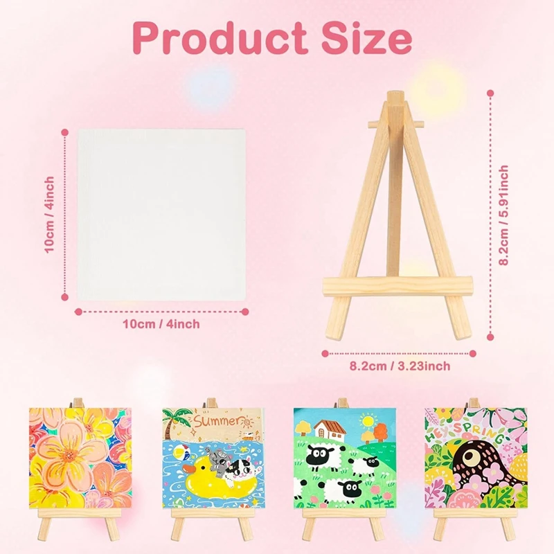 Mini Canvases With Easel Sets, Small Painting Canvas With Mini Easel 4 X 4 Inch Art Canvases Painting Kit