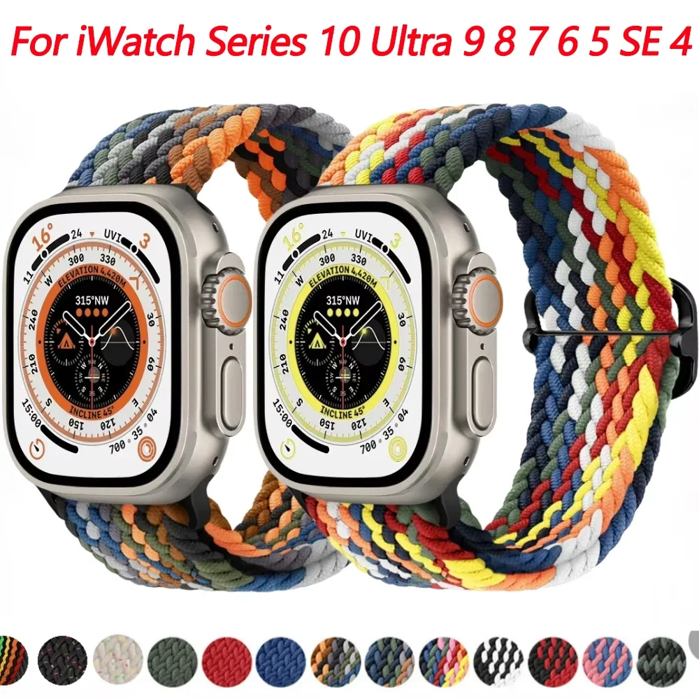 

Нейлоновый плетеный ремешок для Apple Watch Ultra Band 49 мм, 45 мм, 44 мм, 46 мм, 42 мм, 41 мм, 40 мм, эластичный браслет iWatch 10 9 8 7 SE 4 5 6 Band