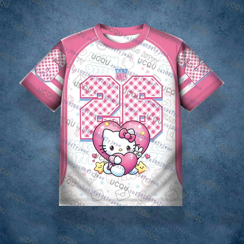 مينيسو مرحبا كيتي التي شيرت الكرتون ملابس رياضية المرأة الخامس الرقبة فضفاضة عادية خفيفة الوزن تنفس الشارع الشهير الشاطئ التي شيرت الملابس