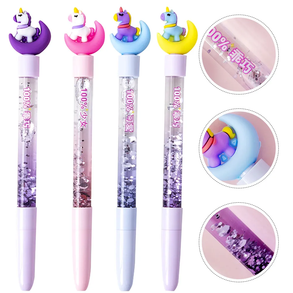 4Pcs Liquid Sand Gel Pen Themed Smooth Writing Pen Student Stationery Ergonomic Comfortable Sign Pens School Office