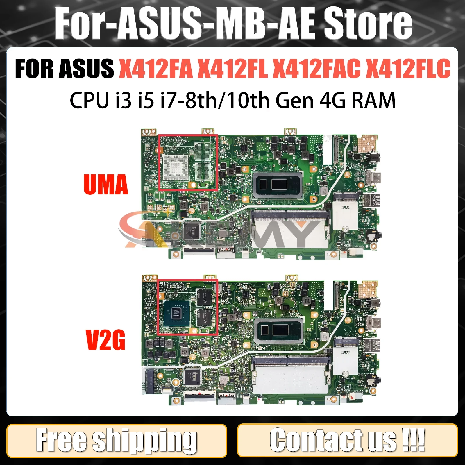 

X412F Mainboard For ASUS X412FA X412FL X412FAC X412FLC X412FJ A412F F412F Laptop Motherboard I3 I5 I7 8th/10th CPU 4G-RAM