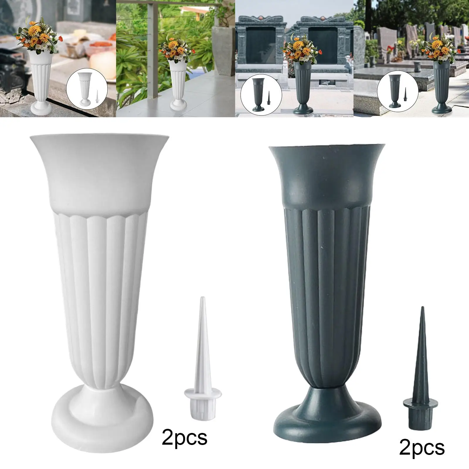 2Pack Memorial Floral Vases Detachable with Stake and Plastic Base Cemetery Vase Grave Vase for Outdoor Events Headstones Garden