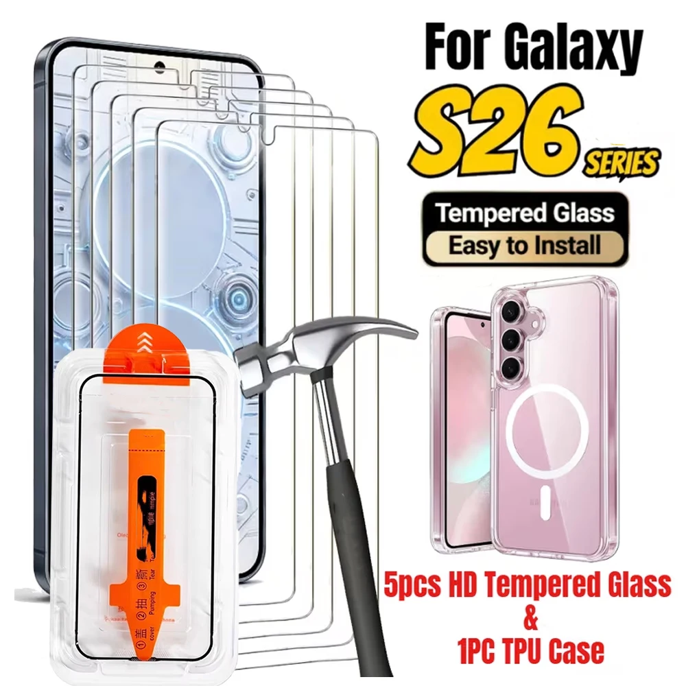 

6 in 1 HD Screen Protectors Magnetic phone case For Samsung S26 Ultra S26 Edge S26 Tempered Glass Free Installation Dust-proof