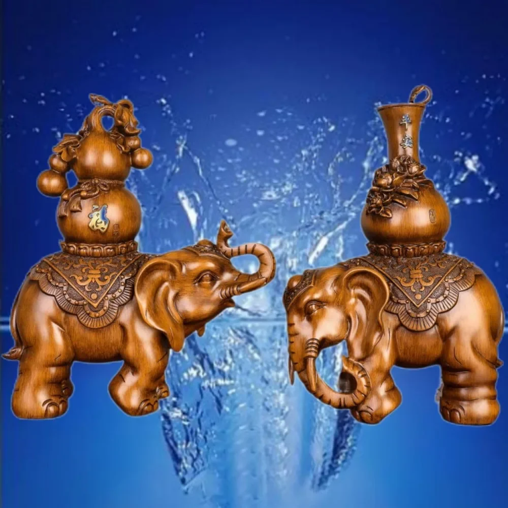 زينة فنغ شوي زوج من خشب الصندل على شكل فيل - Zhaocai Town Residence غرفة المعيشة مدخل خزانة التلفزيون ديكور خزانة الكتب