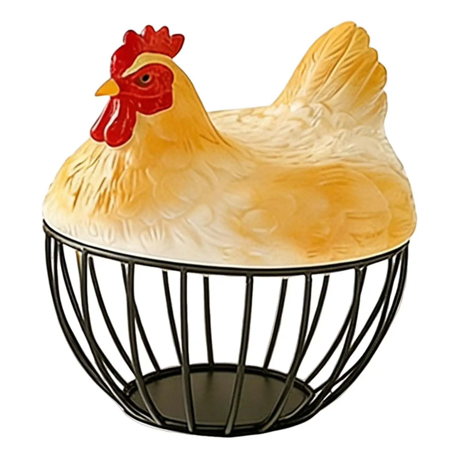 

Decorative Chicken Shaped Egg Basket Iron Resin Creative Egg Container Versatile Organizer for Kitchen Countertop