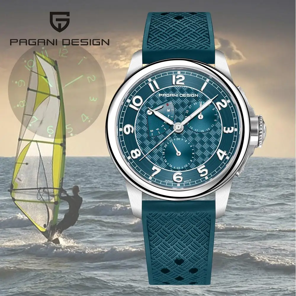 

PAGANI DESIGN Кварцевые часы PD1780 Сапфировые военные часы из нержавеющей стали 100 м Водонепроницаемые часы для мужчин