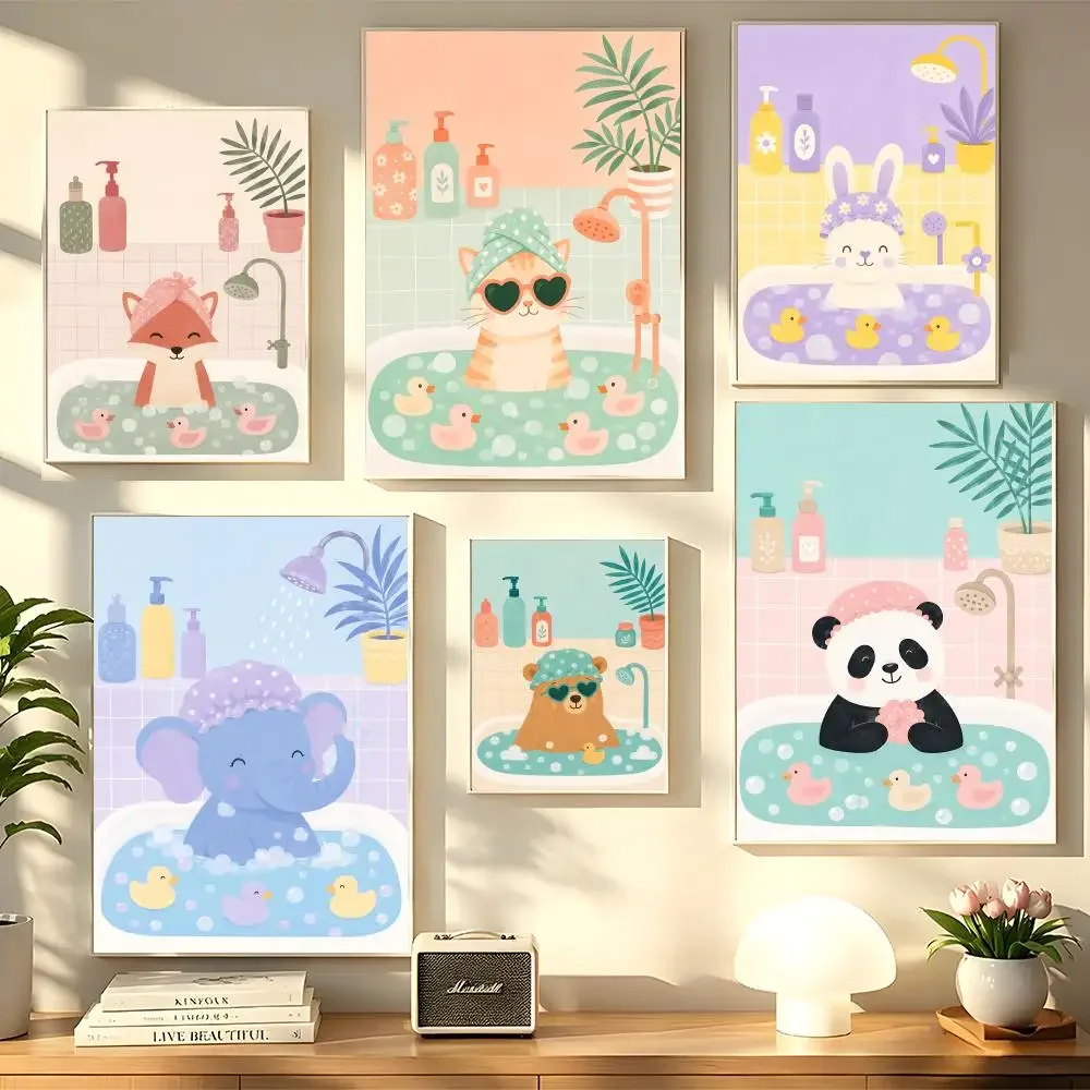 Animals Bathing Poster HD Art Sticky Wall Waterproof Home Living Room Bedroom Bar Decoration