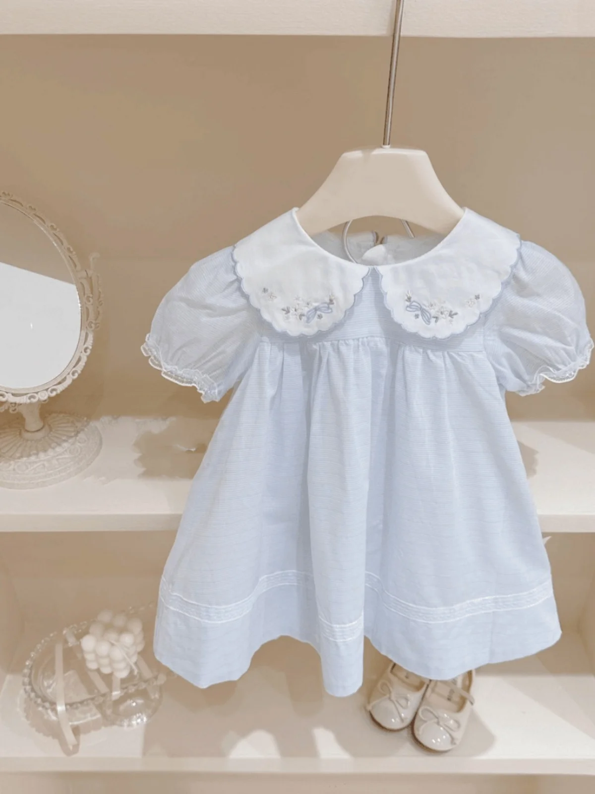 

Летнее платье для девочек с рюшами, кружевной отделкой, пышной юбкой, однотонное, из других материалов