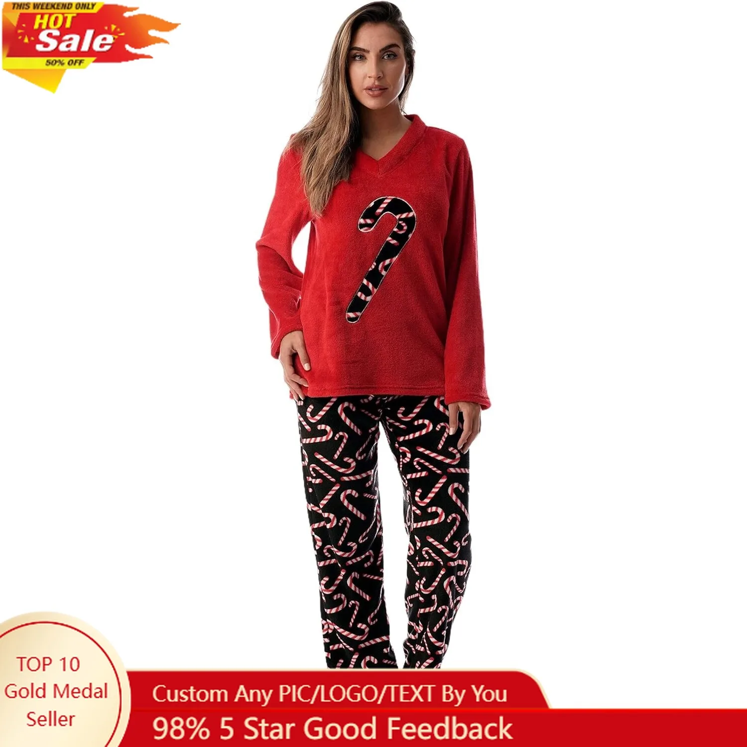 ชุดนอนผ้าพลัฌสำหรับผู้หญิงที่น่ารัก