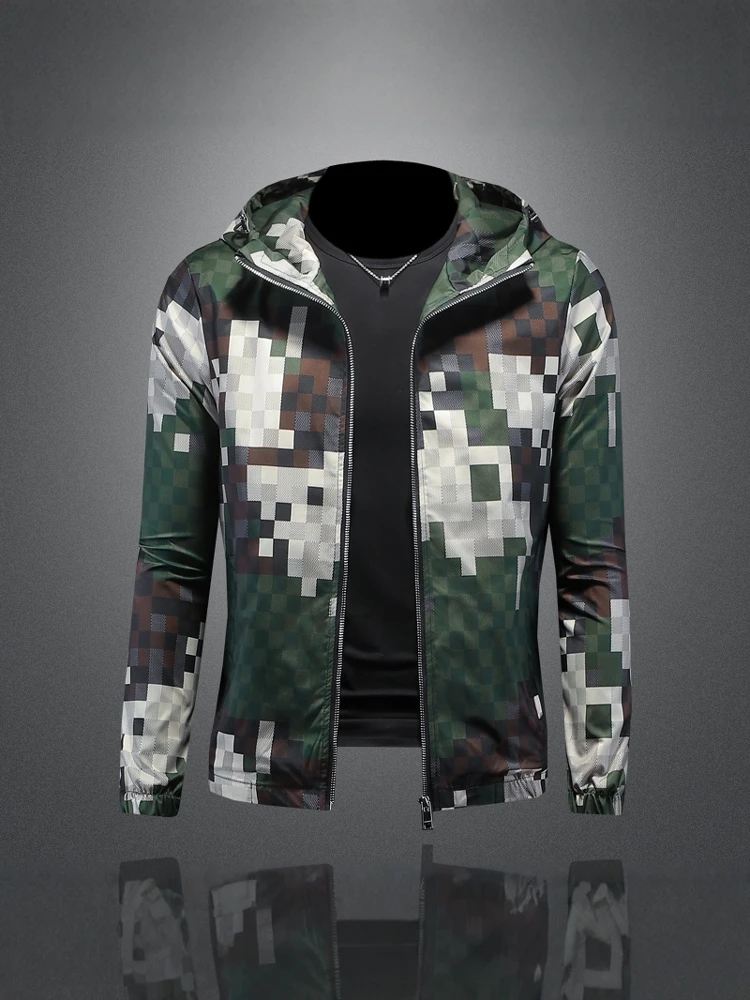 

Мужская повседневная куртка с капюшоном, весна-осень, новая модель, камуфляжная, в клетку, большие размеры, модный брендовый топ, повседневная модная одежда из полиэфирного волокна