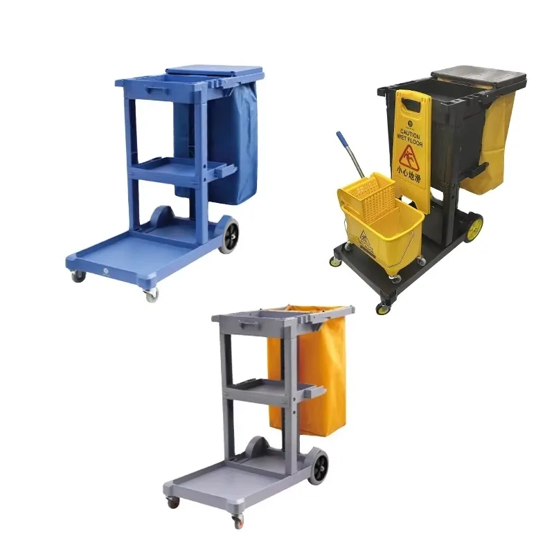 Multifunctional Plastic Cleaning Cart for Hospital & Hotel Supplies Janitor Service Trolley