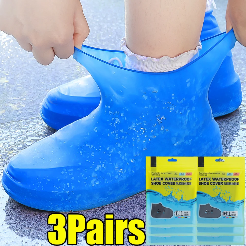 3/1Pairs Rubber Rain Boot Overshoes for Rainy Day Outdoor Portable Silicone Waterproof Shoe Covers Reusable Non-Slip Shoe Cover