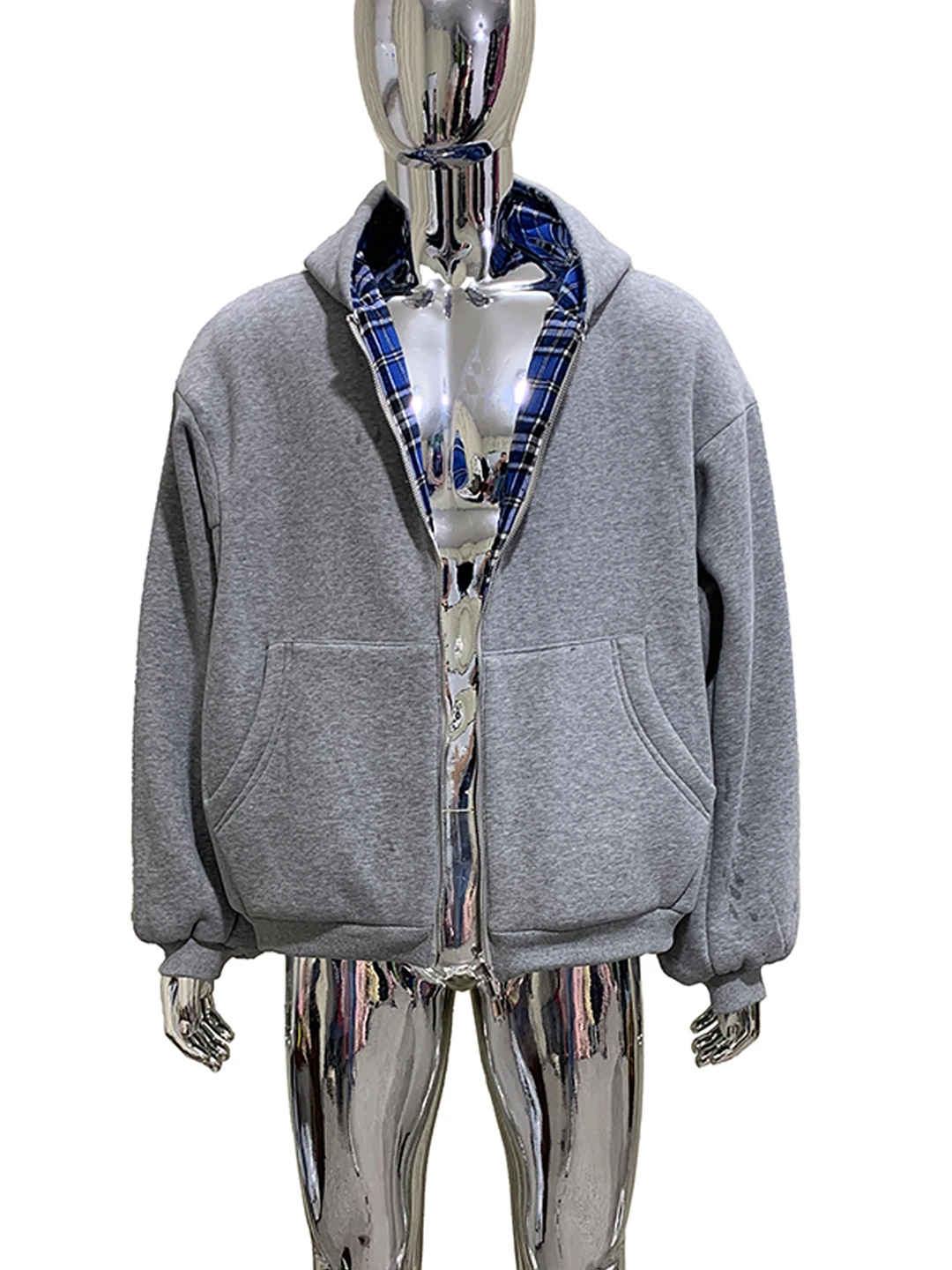 Double-Sided Wear American Style Zipper Hoodie Cardigan for Teenage Boys Spring Fashion Brand Checkered Pattern Casual Wear
