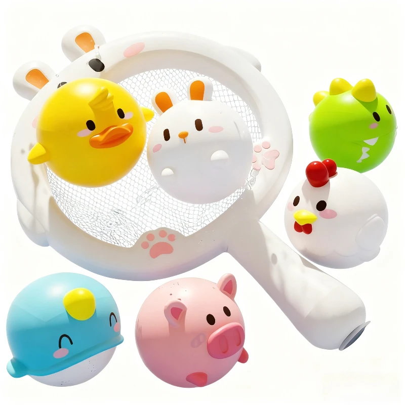 부드러운 실리콘 발광 아기 목욕 장난감 어린이용 낚시 그물 동물 플로팅 욕조 장난감 아기 소년과 소녀를 위한 완벽한 선물