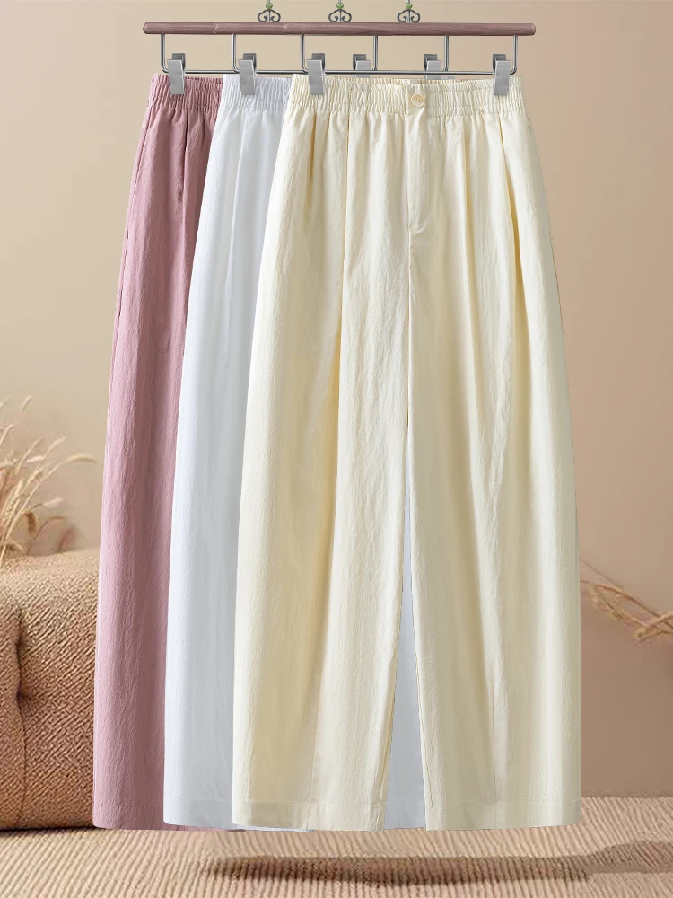 

Женские летние тонкие брюки-шаровары из ледяного шелка с высокой талией, эластичные, свободные, повседневные, укороченные, утягивающие, с эффектом моделирования фигуры