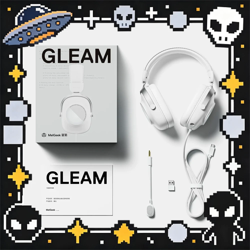MelGeek Gleam Wired Gaming Headset 53mm Drivers Detachable Microphone 10-Band EQ 3m Cable Over-Ear 7.1 Virtual Surround