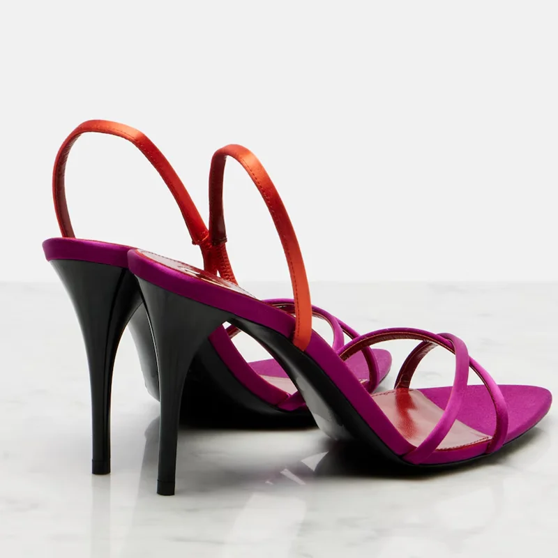 

Corss Tied Back Strap Satin Sandals Sexy Pointed Toe Thin Heel Shingback Leather Customized New Arrivals Fashion Women Shoes