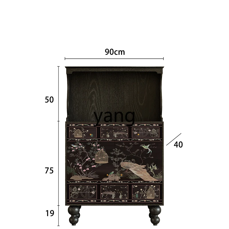 LXL Chinese Style Flower and Bird Solid Wood Sideboard Wall Integrated Coffee Side Cabinet