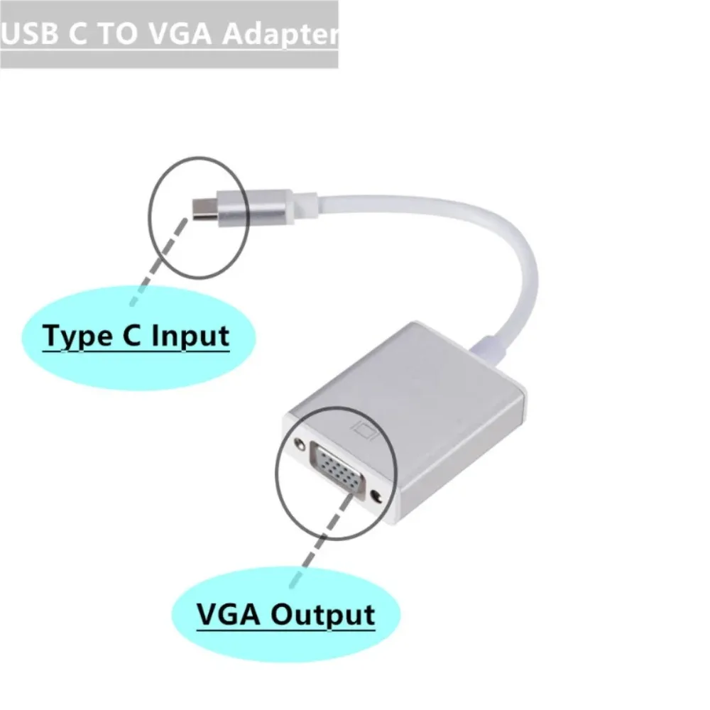 USBC To VGA Adapter USB 3.1 Type C Male To Female VGA Converter Cable 1080P FHD for Macbook 12 Inch Chromebook Pixel Lumia 950XL