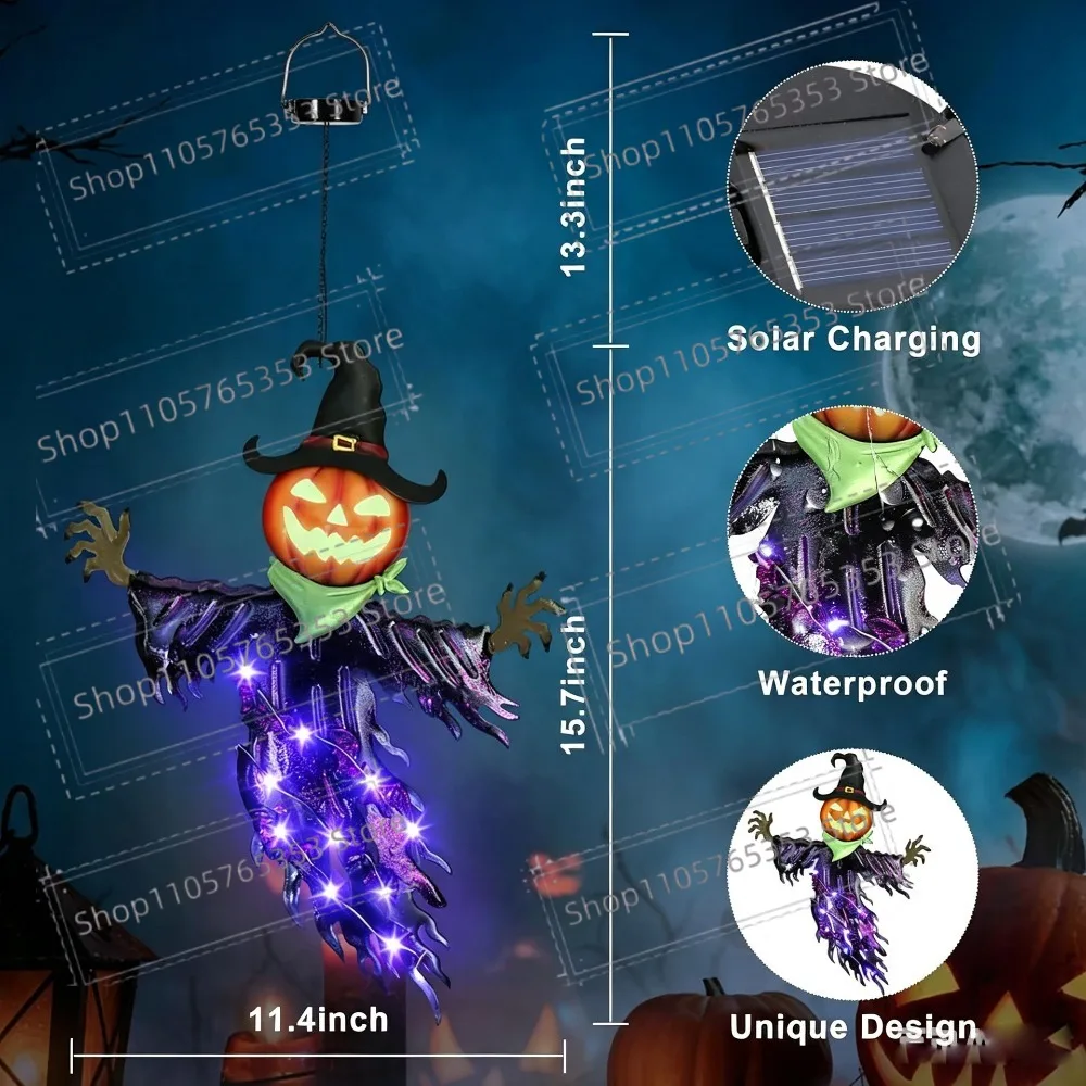 Halloween Hanging Solar Illuminated Pumpkin Witch Ghost Courtyard Party Decoration Outdoor Yard, Porch & Door Spooky Decor
