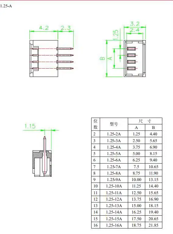 20 Sets 1,25-mm-Steckverbinder mit geraden und gebogenen Stiften + Federstück 2P 3P 4P 5P 6P 7P 8P 10P – Detail 1