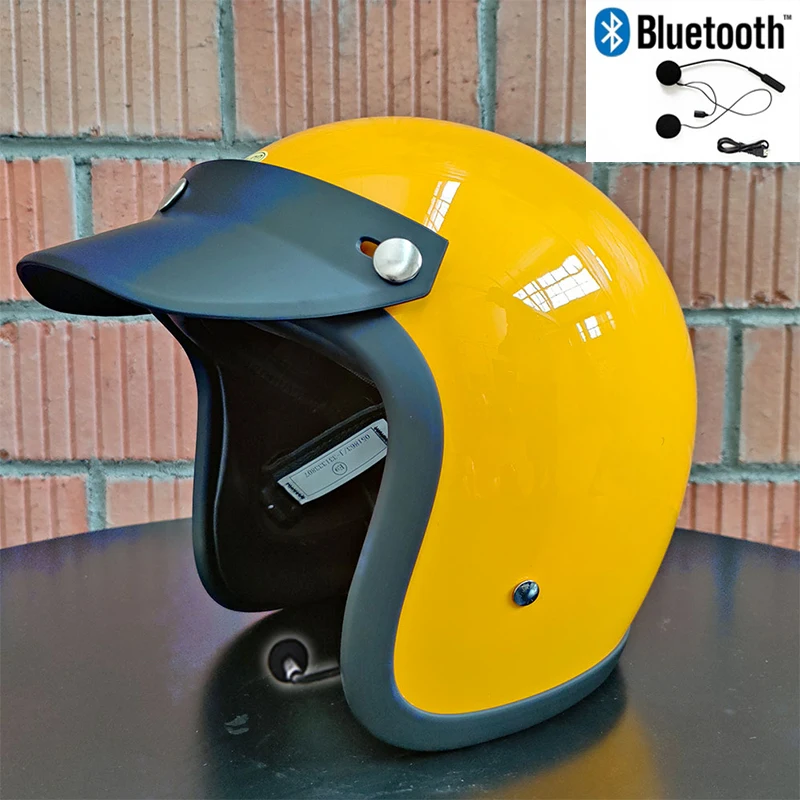 Vintage 3/4 Open Face TT&COCASCOS Helmet Jet Scooter Half Fiberglass Bluetooth Motorbike Capacete Small Shell Motorcycle Helmet