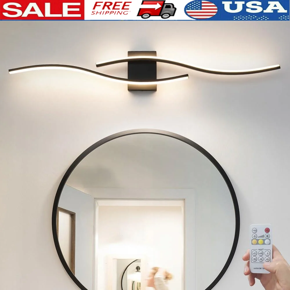 Modern LED Vanity Light Remote Control Bathroom Fixture Over Mirror Dimmable Timer Function Hardwired Aluminum Lighting