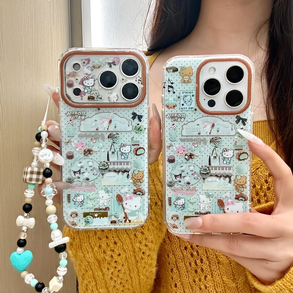 Funda para Teléfono KT con Diseño de Estrellas Brillantes en Rosa y Verde, Pantalla Completa, para iPhone 17 14 15 16 Pro Max, con Brazalete, Bonita y Resistente a Impactos