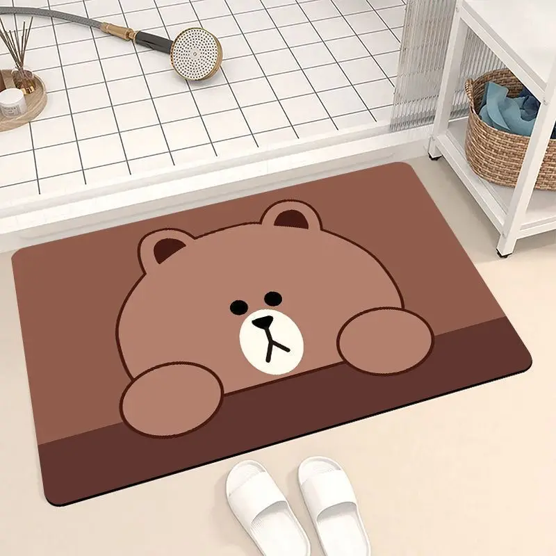 Simple Brown Bear Toilet Diatom Mud Soft Floor Mat Bathroom Cartoon Non-slip Absorbent Mat Toilet Door Foot Mat