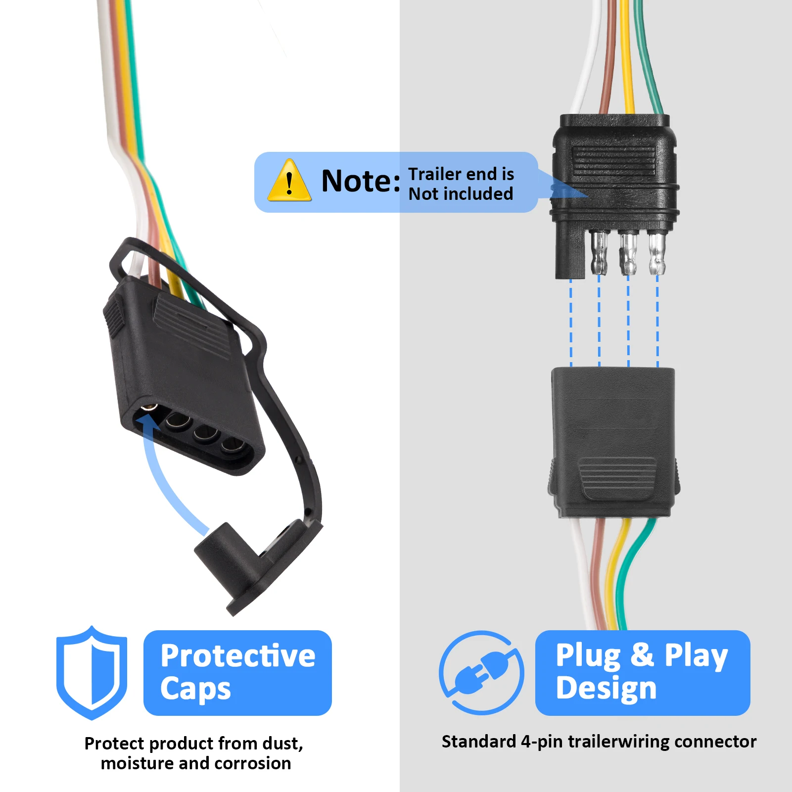 For 2014-2024 Ram ProMaster 1500 2500 3500 Car 4-Pin Trailer Wiring Harness Connect Trailer Taillight Brake Turn Signal Light