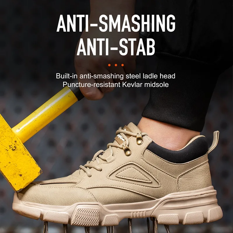 Lightweight Breathable Sneakers Mens Steel Toe Work Boots Safety Shoes Men Slip On Fashion Low Top Shoes Jungle Adventure Boots