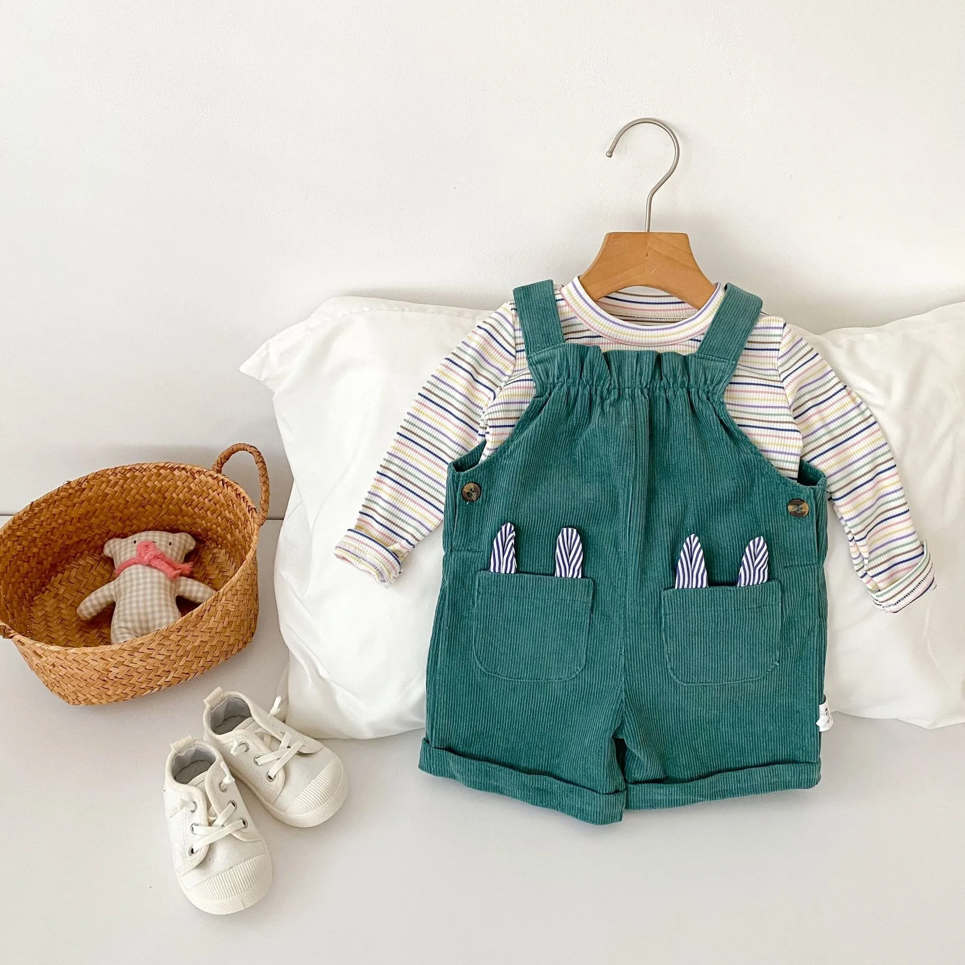 Baby and Toddler Clothing, Autumn Outfit, Striped Bottom Shirt, Suspender Pants, Two-piece Set Men's and Women's Baby Casual Set