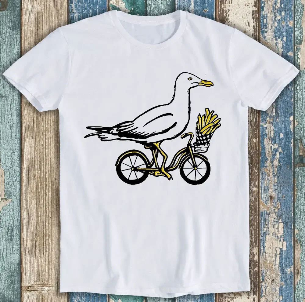 Seagull on Bike Bird Fries Cycle Parody Meme Funny Unisex Gift Tee T Shirt P1334