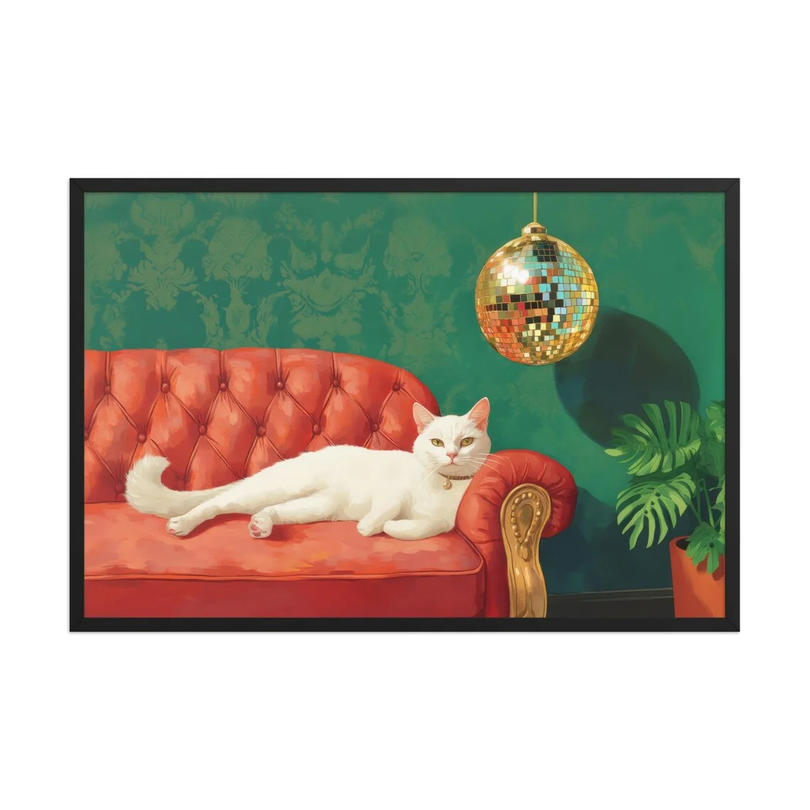 White Cat with Disco Ball Art Print | Cute Quirky Whimsical | Cocktail Art Bar Cart Decor | Fine Art Print | Trendy Home Wall Ar image 5