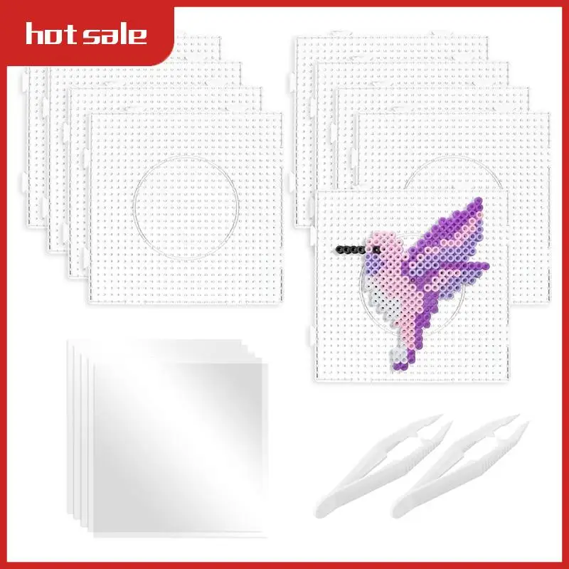 

9Pcs 5Mm Large Square Beading Nail Board Plastic Beading Board With Ironing Paper, Bead Tweezers For Kidscraft Beading