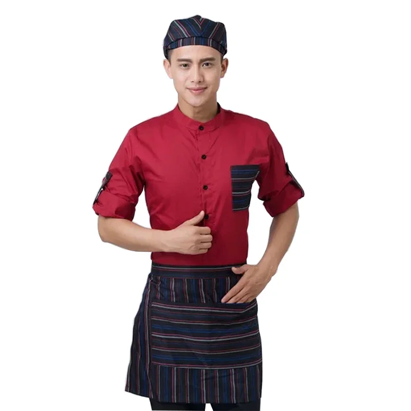 Uniforme de camarero de manga corta para hombres y mujeres, Tops, delantal, sombrero, uniforme de camarera de café, camisa de restaurante de Hotel, monos de verano, 89