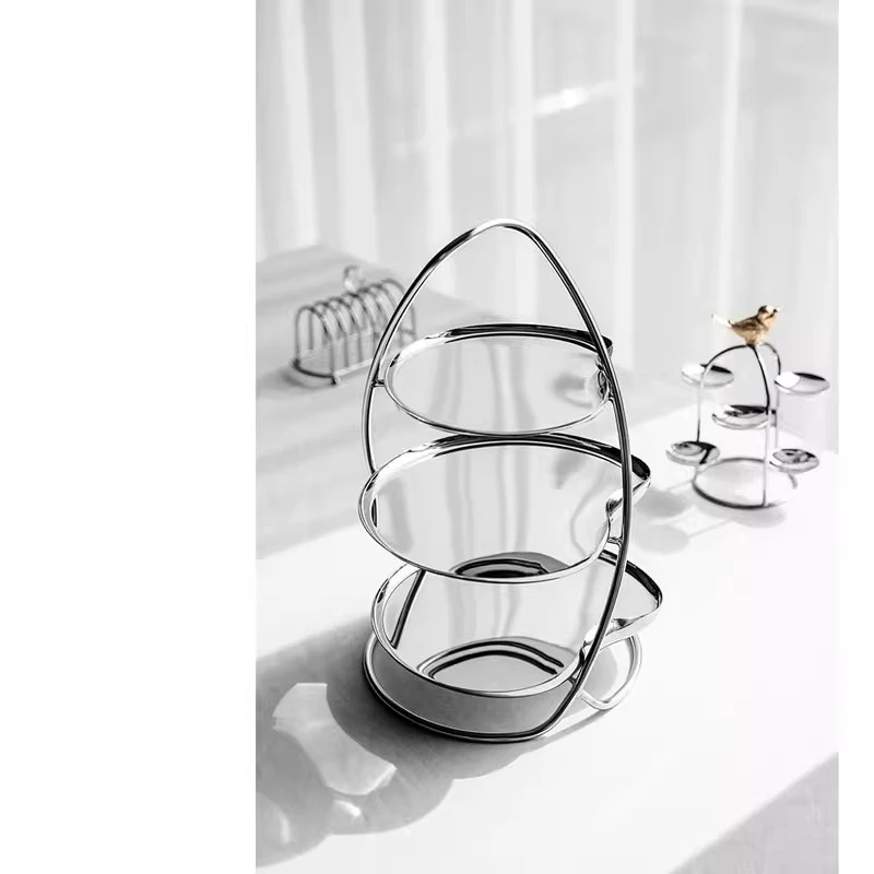 European stainless steel afternoon tea snack rack light luxury three-layer dessert rack cake fruit food display rack ornament