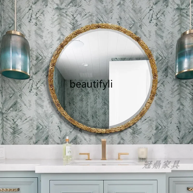 French Vintage Style Makeup Mirror Round Washstand Bathroom Mirror Vanity  Entryway Mirror