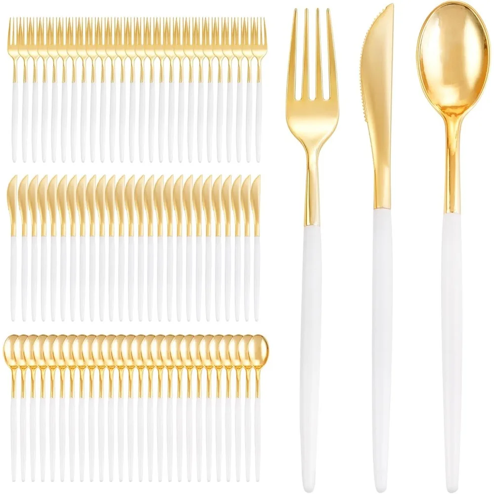 

Набор одноразовых столовых приборов из 300 предметов: белый премиум-класса с 100 вилками, 100 ножами и 100 ложками.