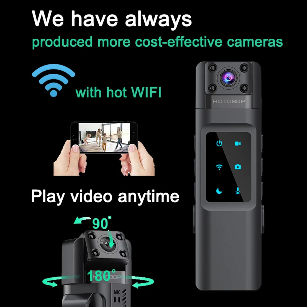 Digital Mini WiFi Camera HD 1080P Portable Back Clip Camera Mini DV  180 degree Rotating Lens Infrared Night Vision Recorder