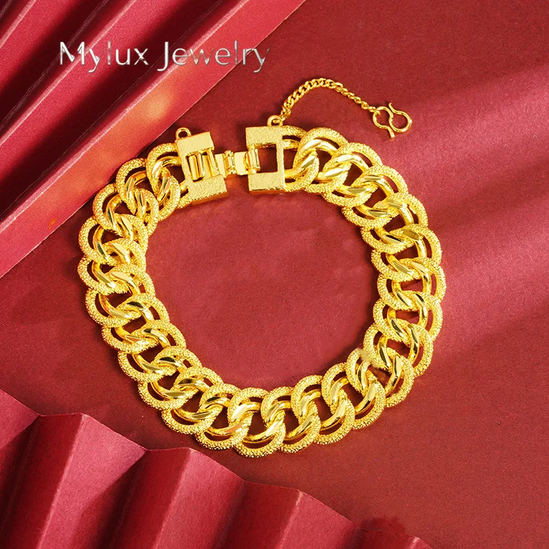 

Mylux Jewelry Men's 24K Gold AU999 Versatile Double-Buckle Boss Bracelet | Magnetic detachable chain with Zhouyi inscriptions